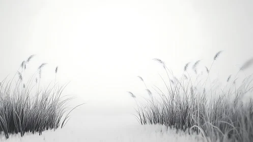 Monochrome tall grasses framing empty central background space.