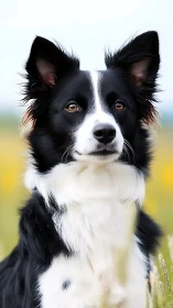 Border collie gazes like a tiny wolf guarding summer fields