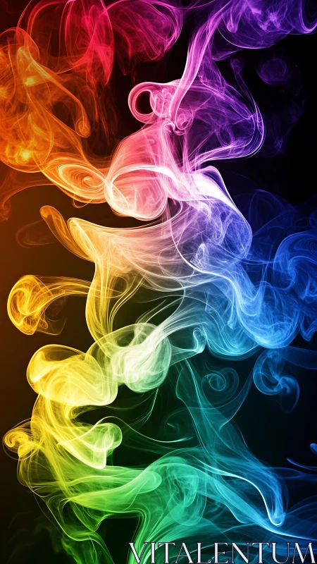 Prismatic smoke plumes curl across a deep black backdrop