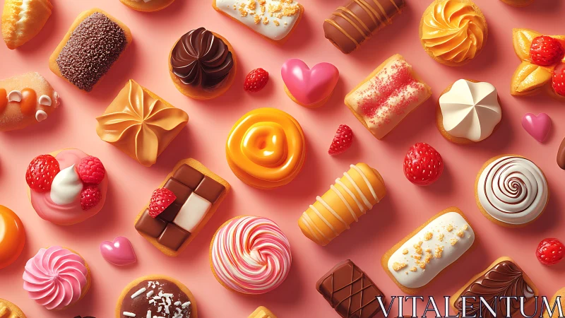 Confectionery Arrangement on Pink. Pastel Palette.