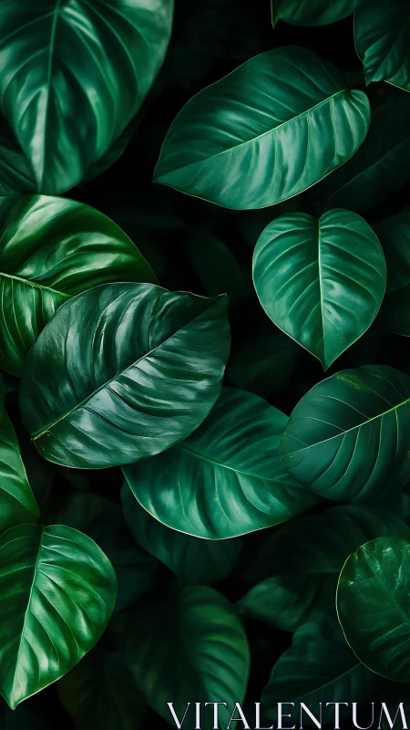 Macro study of tropical philodendron foliage with glossy veining