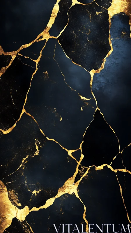 Golden fault lines over deep midnight stone texture.