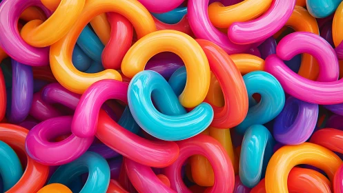 Neon bubble loops in a glossy candy-colored tangle storm.