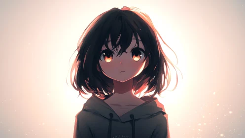 Backlit anime girl with glowing amber reflective eyes