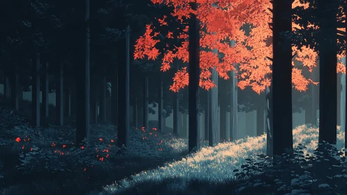 Autumn Forest Corridor: Luminous Foliage Against Deep Shadow