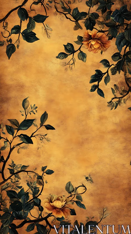 Golden garden daydream with drifting floral branches.