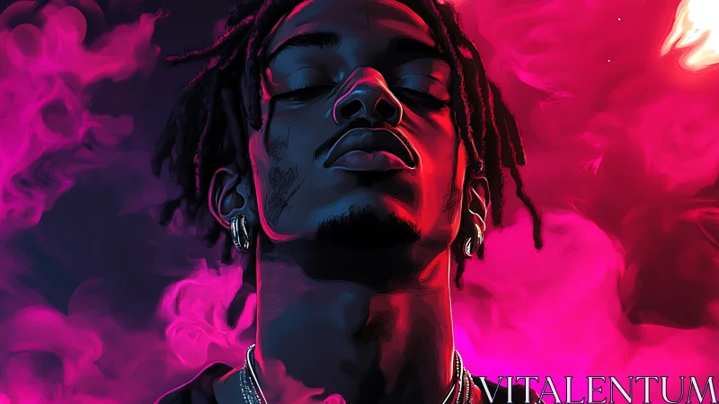 Portrait subject in neon pink smoke with stylized lighting