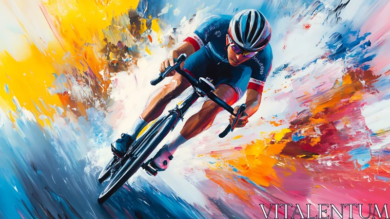 Velocity alchemist cyclist slicing through painted thunder.