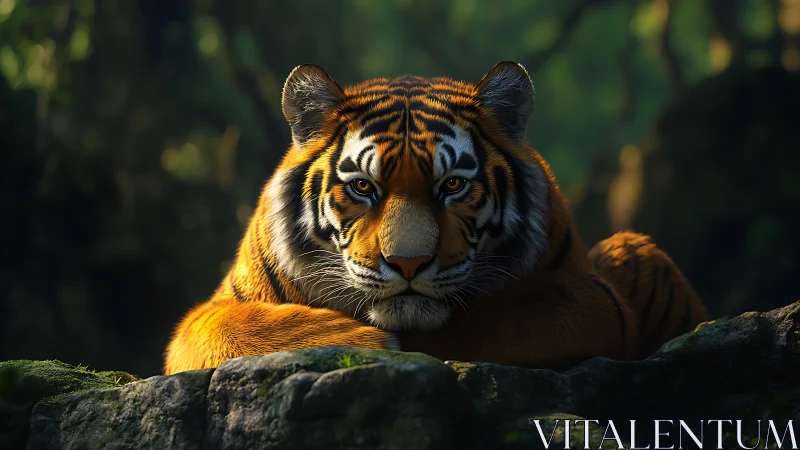 Forest monarch lounges in molten stripes of patient fire