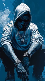 Shadowed street muse in a cool blue urban daydream.