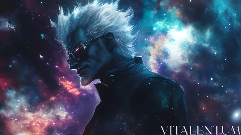 Stargazing renegade draped in neon galaxies and quiet swagger.