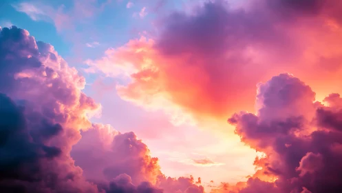 Color saturated clouds frame intense sunset sky gradient