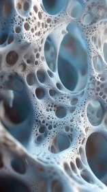 Porous abstract membrane with blue bokeh depth field detail.