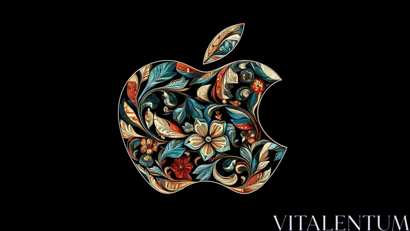Floral apple emblem glowing with colorful swirling petals.