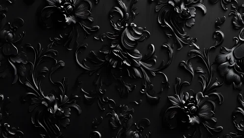Ornate black floral relief pattern exudes dark modern luxury