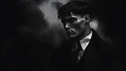 Shadowed gentleman gazes downward in quiet reflection