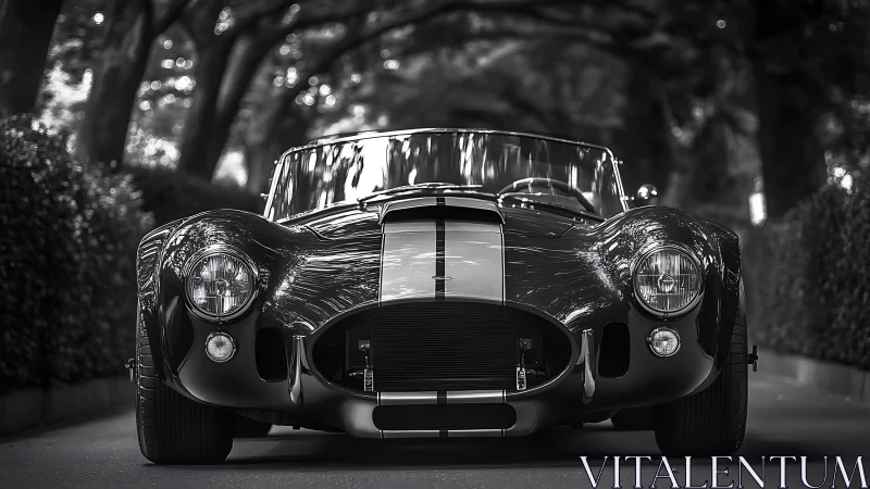 Classic roadster front view in monochrome alleyway.