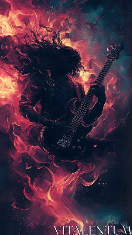 Silhouetted rock guitarist engulfed in neon spectral flames