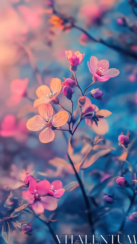 Delicate Pink Flowers Backlit Against Soft Gradient