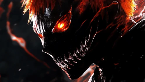 Demonic skull-faced figure in fiery red and black tones.