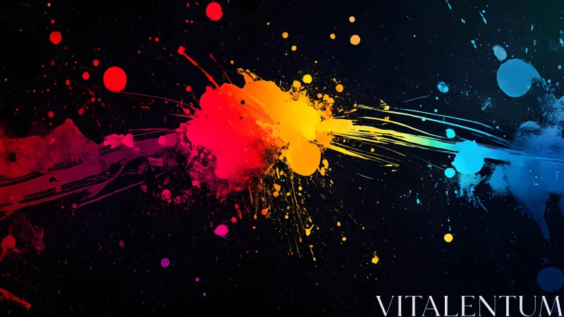 Vibrant Abstract Paint Splatter Art on Dark Background.