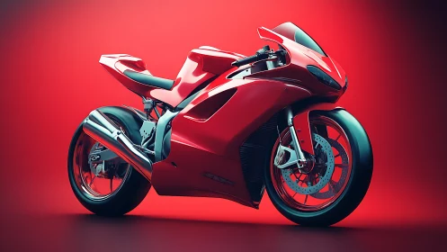 Scarlet velocity machine poised on a minimalist red stage.