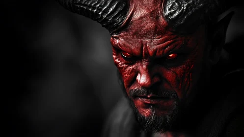 Demonic horned figure rendered with high contrast lighting