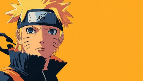 Anime headband character on flat orange background.