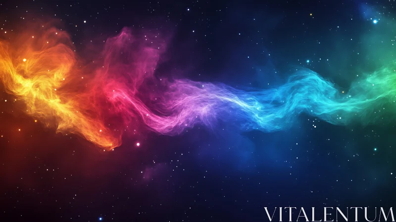 Multicolor nebula ribbon stretching across starry space.