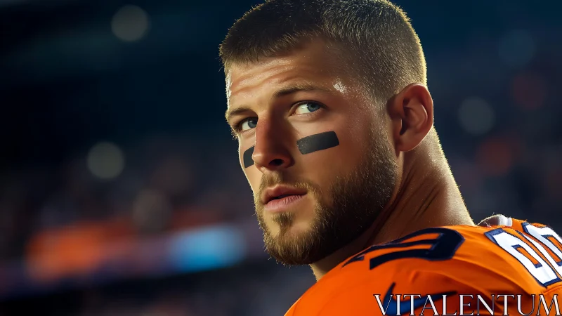 Photorealistic gridiron portrait with cinematic sideline lighting.