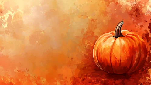 Warm watercolor pumpkin glows against abstract autumn haze