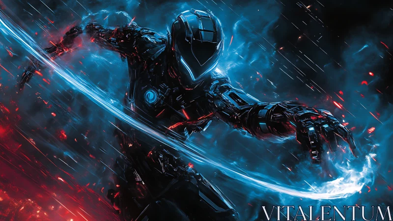 Kinetic cybernetic warrior generating an ionized plasma arc.