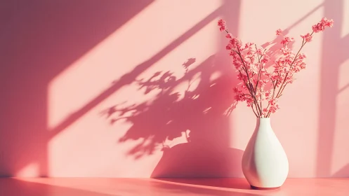 Soft pink blossoms in sunlight brightening a cozy corner.