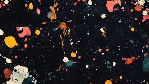 Vibrant Abstract Paint Splatter on Dark Background, Modern Art.