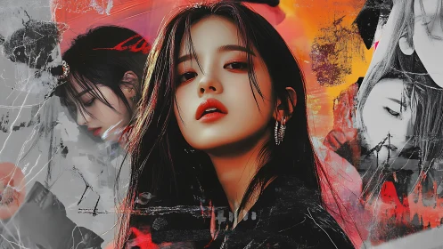 Multilayered digital portrait collage with chromatic fragmentation.