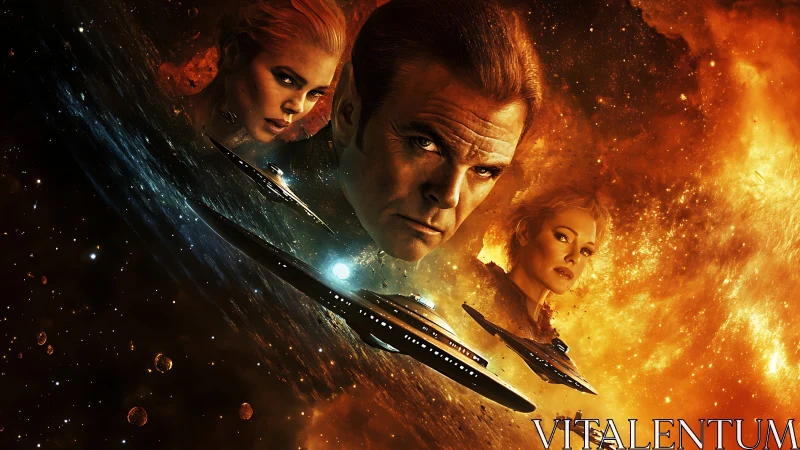 Stellar commanders confront cosmic firestorm in deep space.