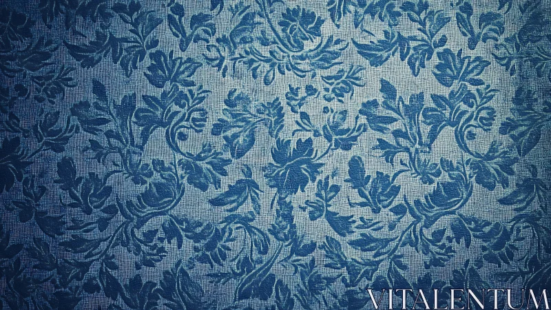 Blue floral textile surface with repeating damask pattern.