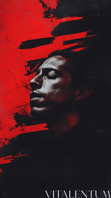 Digital painting portrait with red kinetic streak abstraction.