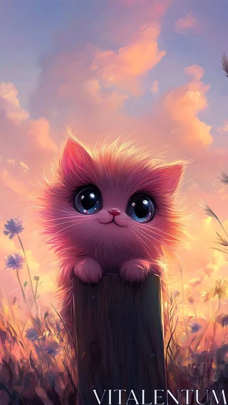 Digital Illustration: Anthropomorphic Felid Rendered with Luminous Chromatic Gradients Against Atmos