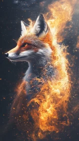 Volumetric vulpine silhouette emerging from turbulent plasma.