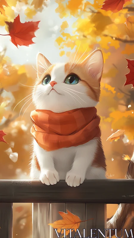 Adorable White Cat Enjoys an Autumn Daydream