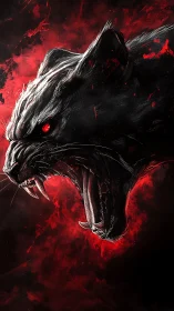Snarling black panther head erupts against burning red void