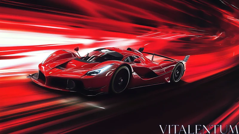 Aerodynamic hypercar in red vector-speed motion tunnel.