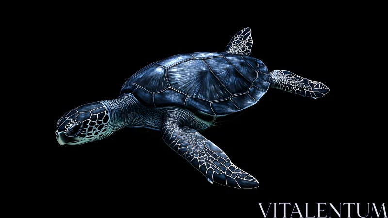 Digital illustration of a sea turtle with glowing blue patterns. Digital illustration of a sea turtle with glowing blue patterns.