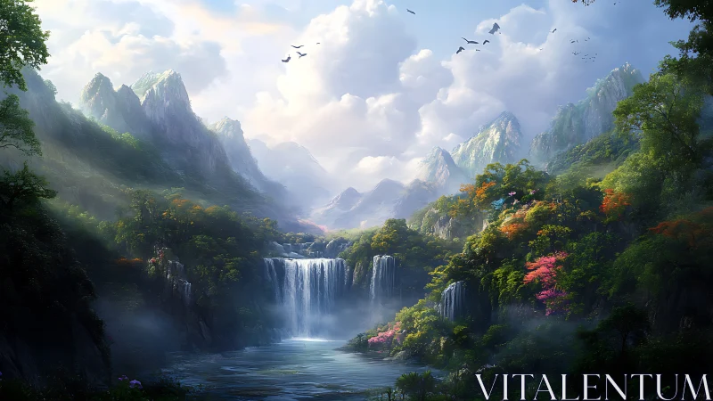 Dreamy mountain cascades in a hidden valley sanctuary.