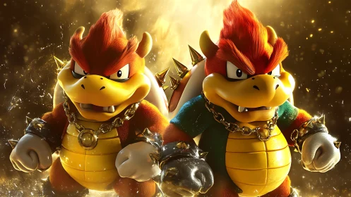 Fiery turtle duo glowing with bold, golden attitude.