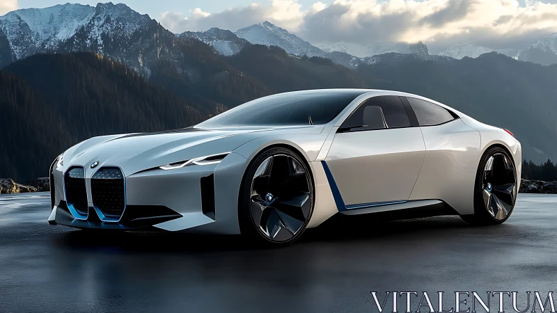 Glacier road phantom: sleek white concept car meets mountains.
