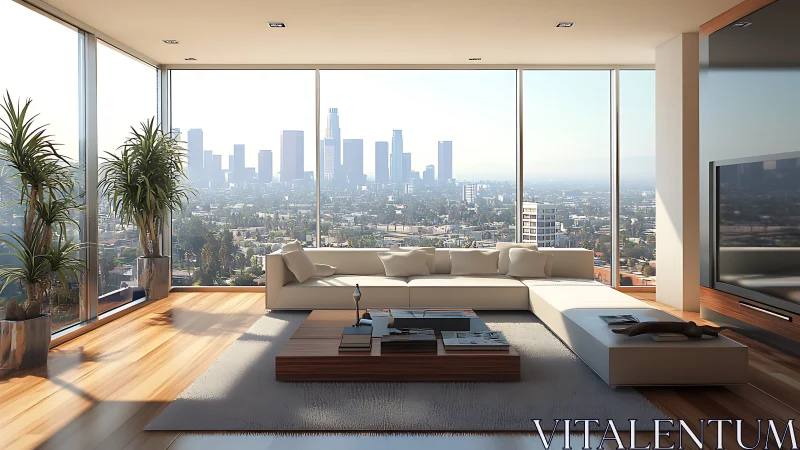 Skyline-soaked penthouse lounge basking in luminous calm.