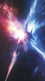 Celestial energy shards collide in a cosmic light storm.