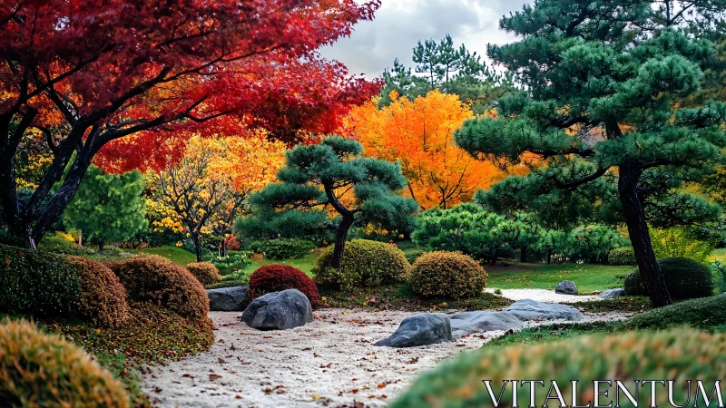 Serene Japanese garden glows with vivid autumn foliage